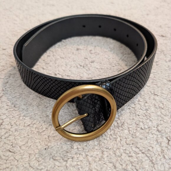 Aritzia Auxiliary Gold Ring Snake Texture Black Belt - Picture 1 of 5